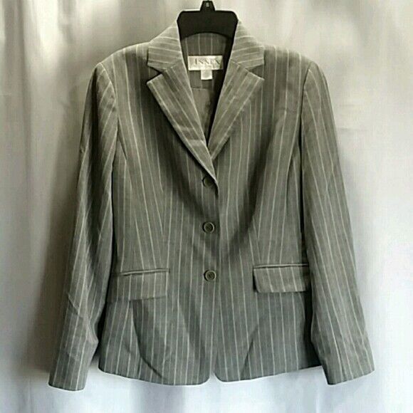 Casual Corner Annex petite stretch blazer  women's size 0 gray white shoulderpad - Picture 1 of 7